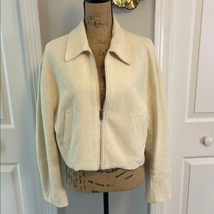 Amanda & Chelsea Cream Bomber Jacket with Textured Fabric and Relaxed Fit